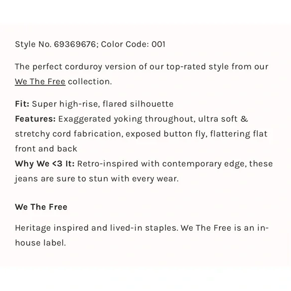 NWT Free people We the free Jayde high rise corduroy flare pants 25 - Picture 4 of 13